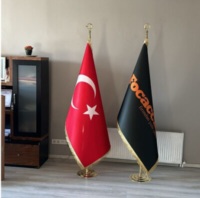 İkili Makam Bayrağı Seti Gold Direkli